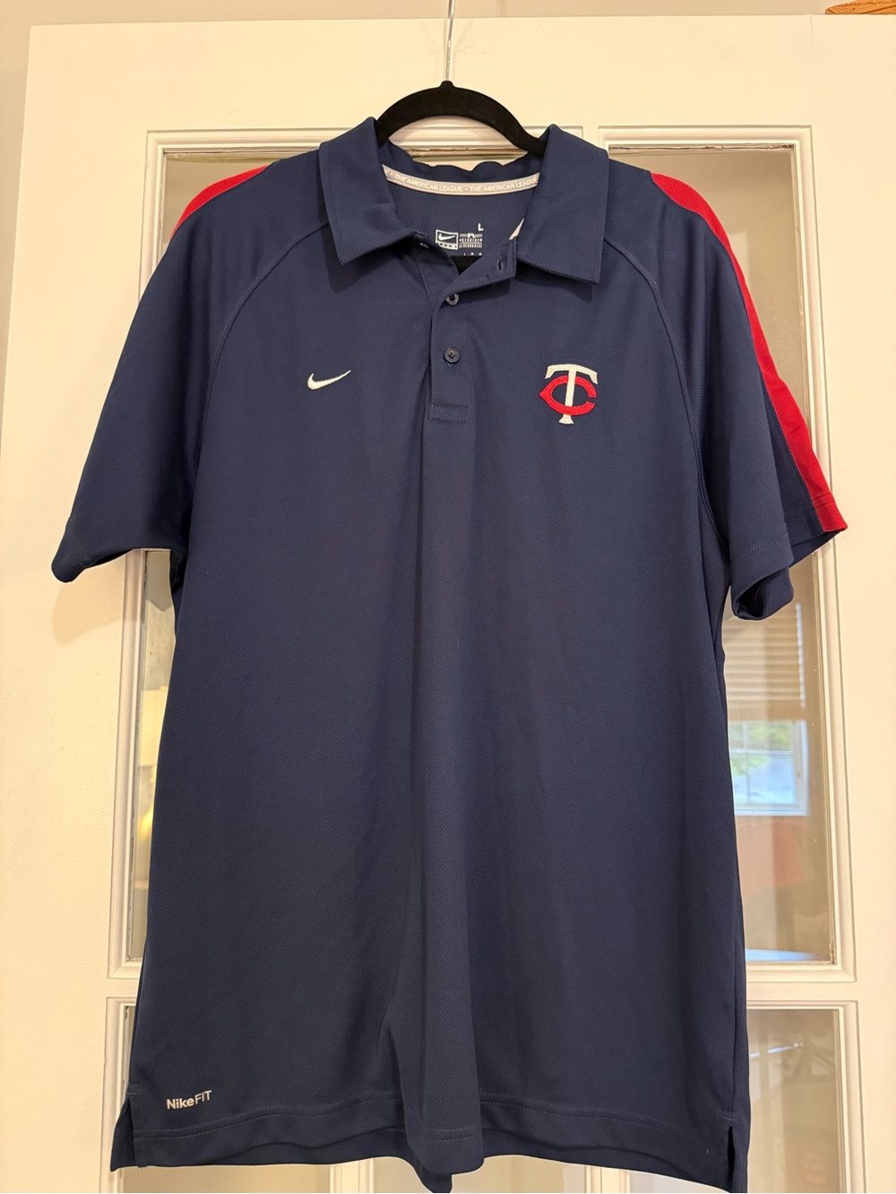 Nike Navy Polo with Red Shoulder Accents and Twins Logo